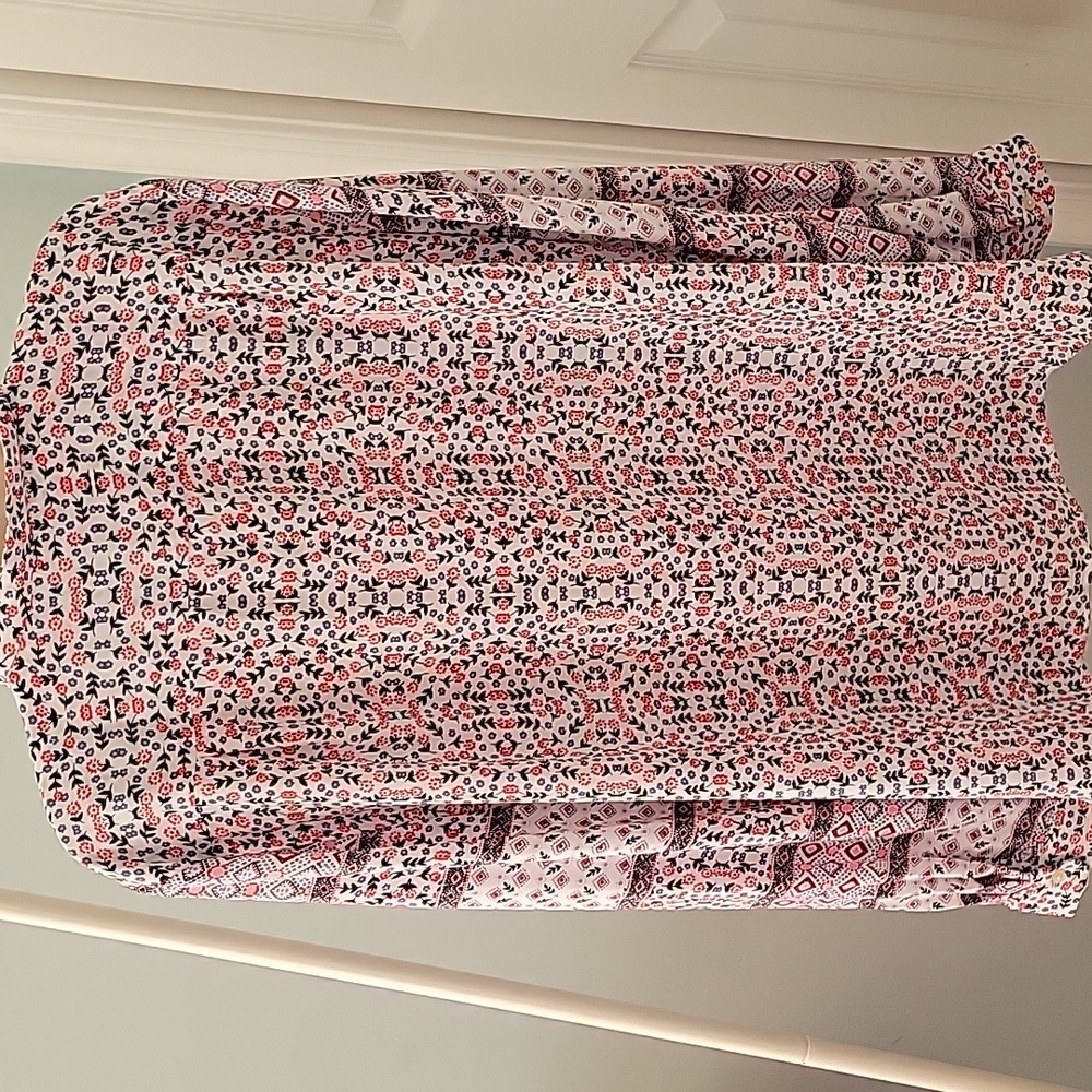 Loft Collarless Patchwork Floral Button Down Long… - image 5